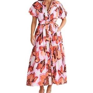 Elegant Floral Maxi Dress in Pink and Orange